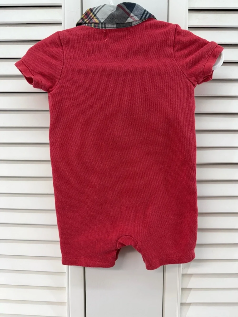 Ralph Lauren size 3M Red Polo with Plaid Trim romper